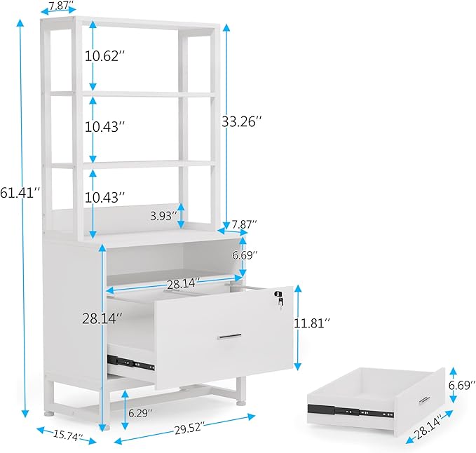 Tribesigns 2 Drawer Lateral File Cabinet with Lock, Letter Size Large Modern Filing Cabinet Printer Stand with Open Storage Shelves for Home Office, White