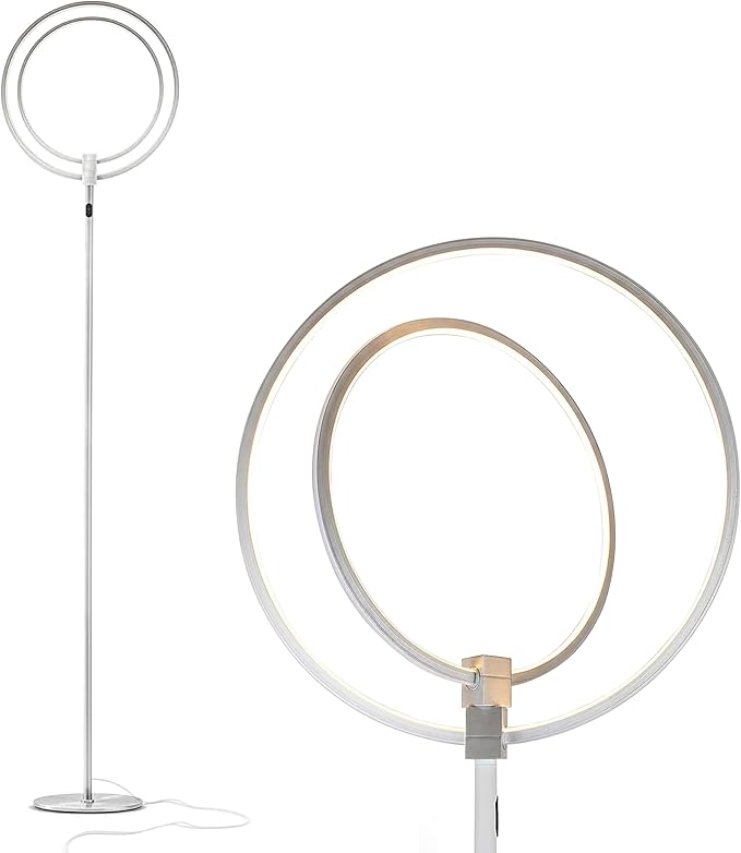 Brightech Eclipse Dimmable LED Floor Lamp, Modern Torchiere Floor Lamp for Living Rooms & Offices – Super Bright Tall Lamp with Dimmable Options for Reading, Standing Lamp Living Room Décor - Silver