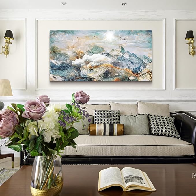 Wapluam Large Canvas Wall Art For Living Room Abstract Wall Decor For Bedroom Office Wall Decor Mountain Landscape Wall Painting Framed Pictures Decor Artwork Farmhouse Home Decorations 24"X48"