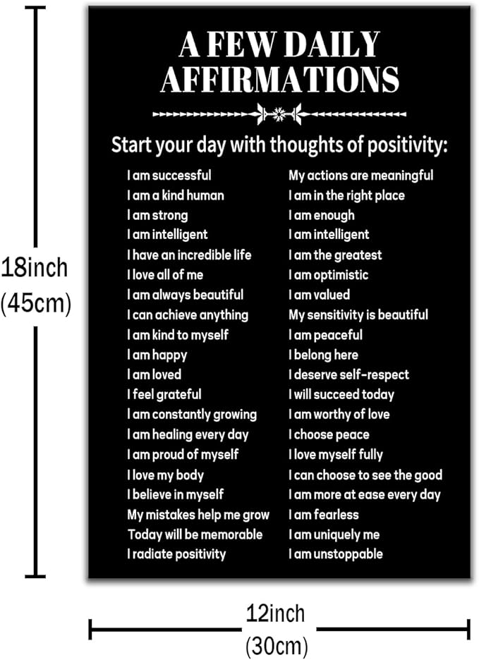 Inspirational Canvas Wall Art Office Positive Wall Decor Picture A Few Daily Affirmations Motivational Quotes Painting Artwork for Modern Home Bedroom Living Room Gym Ready to Hang [12''Wx18''H]