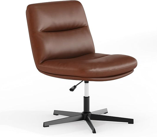 Flash Furniture Chloe Commercial Mid-Back Swivel Office Chair, Wide Design, Padded LeatherSoft, Adjustable Height, Ergonomic Mid-Rise Back, Armless, Cognac/Black
