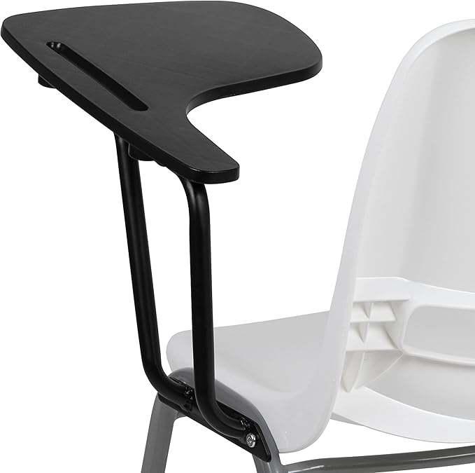 Flash Furniture White Ergonomic Shell Chair with Left Handed Flip-Up Tablet Arm