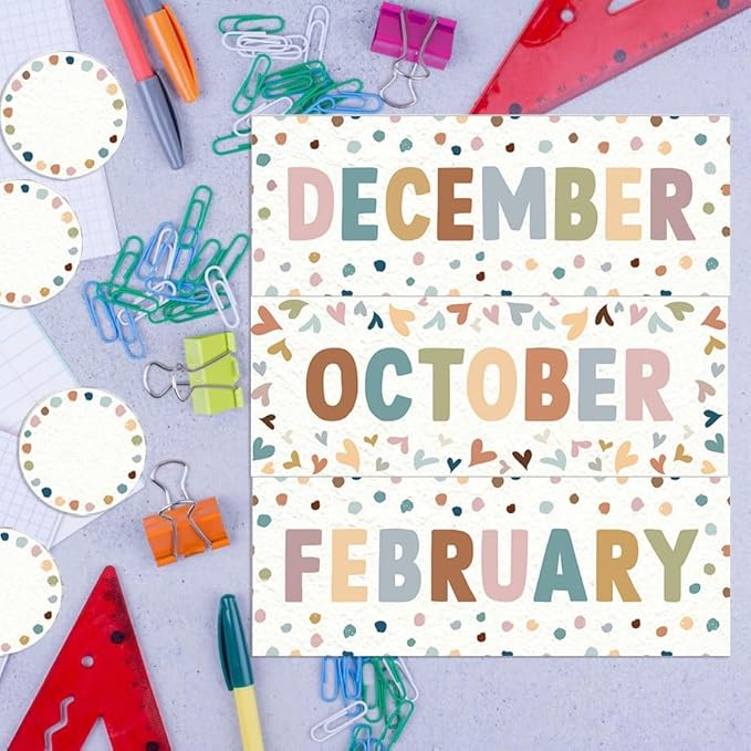 60 Pcs Months of The Year for Classroom, Back to School Monthly Bulletin Boarder Decoration with Glue Round Rectangle Cutouts, Holiday Headliners for Classroom School