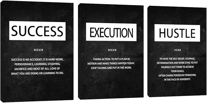 Unbruvo Motivational Canvas Wall Art - 3 Panel Inspirational Quotes Wall Decor, Hustle Success Office Decor, Positive Saying Poster for Living Room, Bedroom, Classroom(72x36 inch)