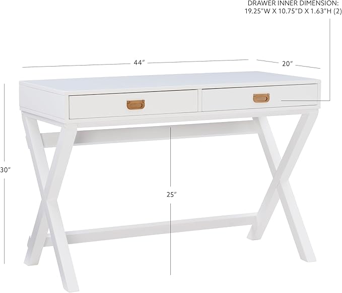 Linon Desk, White, 44"W x 20"D x 30"H