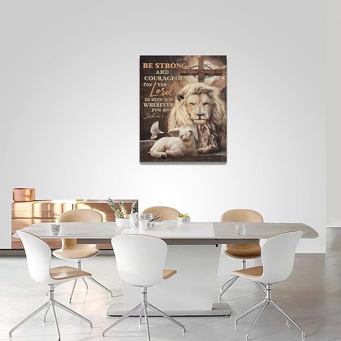 yerretin Lion Of Judah Wall Art Christian Bible Verses Pictures Wall Decor Religious Lamb Lion Canvas Painting Modern Home Artwork for Bathroom Bedroom Office Living Room Framed 16"x20"