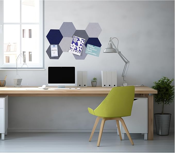8Pcs Hexagon Felt Cork Board Tiles Self Adhesive Bulletin Board, Pin Board for Wall Decor Memos Photos Display (Set H)