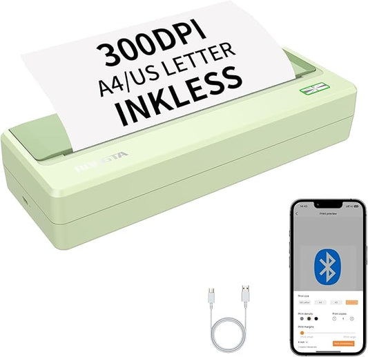 Rongta Portable Printers Wireless for Travel,Thermal Inkless Printer for School/Office/Home Use, Support 8.5x11 US Letter&A4 Thermal Paper, Compatible with Android,iOS & Laptop (Green)