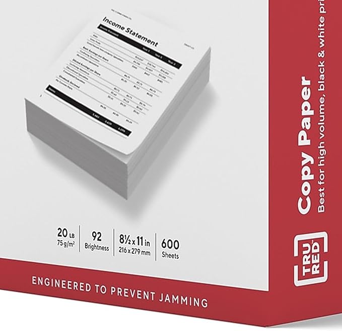 Staples 8.5-inch x 11-inch Copy Paper, 20 lbs., 92 Brightness, 600 Sheets/Ream, 6 Reams/Carton