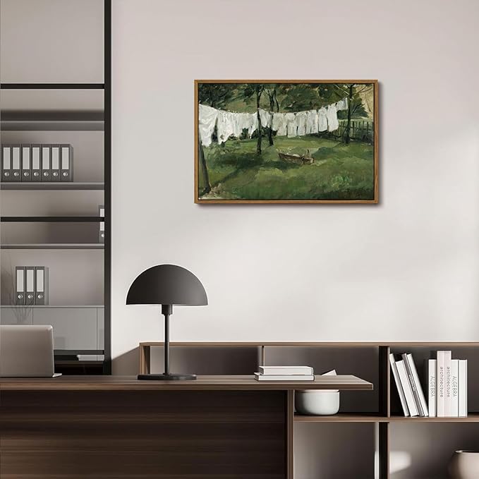 OIQArtOIQ Vintage Landscape Canvas Wall Art Framed Natural Scenery Painting Artwork Prints France Country Wilderness Farmhouse Decor Pictures Kitchen Bedroom Living Room Bathroom