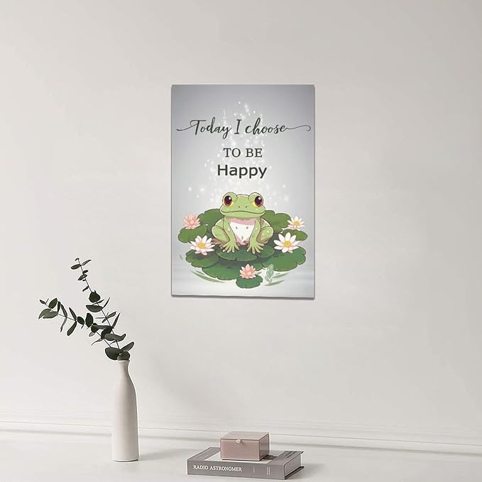 yerretin Frog Wall Art Funny Frog Lotus Pictures Wall Decor Flower Canvas Painting Modern Artwork Home Decorations for Bathroom Living Room Bedroom Office Framed 16"x24"
