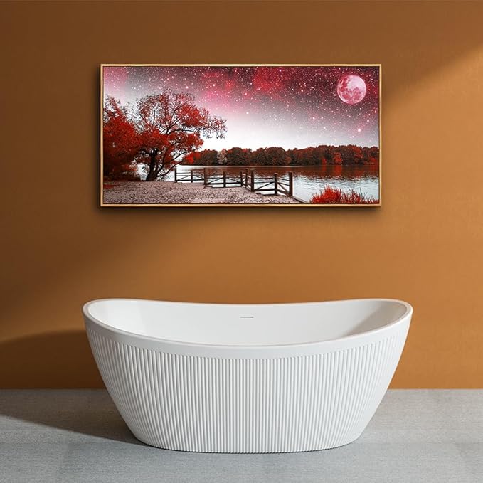 Lapremoly Red Tree Wall Art - Large Wall Decor for Living Room, Bedroom - Starry Sky Moon Landscape - Wood Framed 20" X 40"