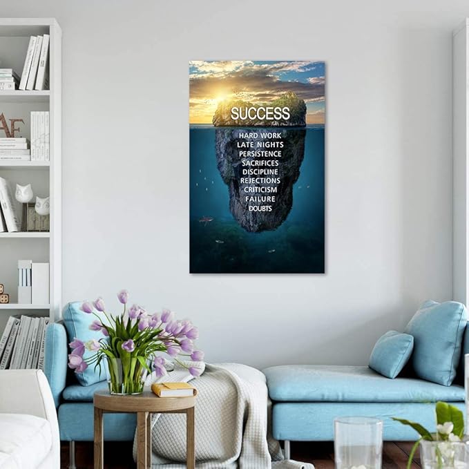 Inspirational Wall Art Success Island Pictures Inspiration Motivation Inspire Entrepreneur Quotes Canvas Painting Prints Home Decor for Living Room Office, Framed 28" Wx44 H