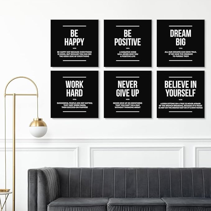 GUBIYU 6 Pcs Motivational Wall Decor for Guys Inspirational Motivational Office Bedroom Wall Art, Daily Positive Affirmations for Men Women Kids Posters Inspirational Quotes Sayings Wall Decor 12"X12"