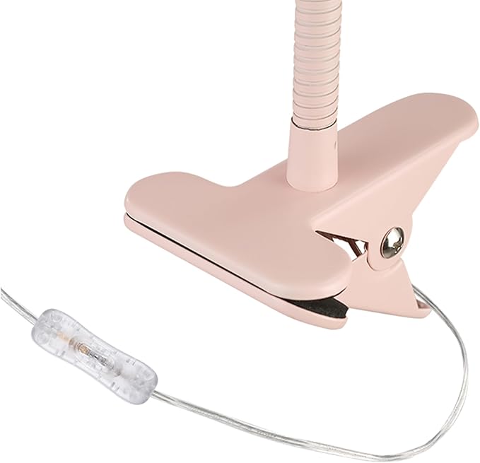 Globe Electric 52303 Carter 15" Clip-Arm Desk Lamp, Matte Pink, Adjustable Gooseneck Arm, in-Line On Off Switch