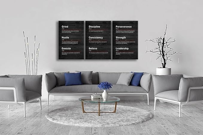 Motivational Consistency Strength Noun Office Wall Decor Inspirational Canvas Wall Art Discipline Noun Posters Prints Wall Picture Paintings Artwork Gym Living Room Home Framed [72" W X 36" H]