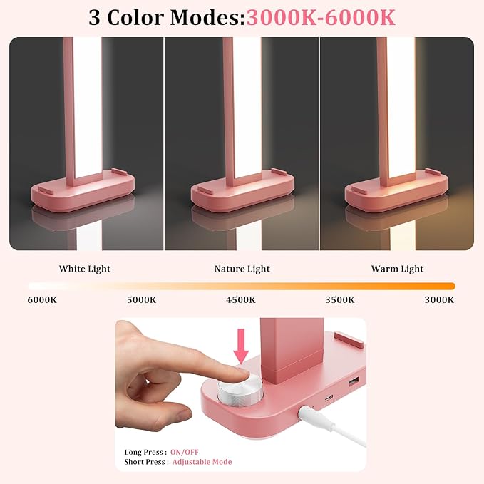 iVict Premium Large Nail Desks Light, 34" Foldable Lash Light for Eyelash with Phone Stand, 0-100% Adjustable Brightness, 3000K-6000K Color Temperature Led Desk lamp for Nail(Pink)