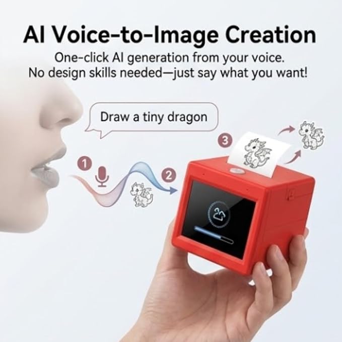 Sticker Box Printer - AI Sticker Printer with Voice Control & Screen, Portable Mini Thermal Printer Inkless Sticker Maker Machine for DIY Journaling Study Notes for Home, Office Study DIY