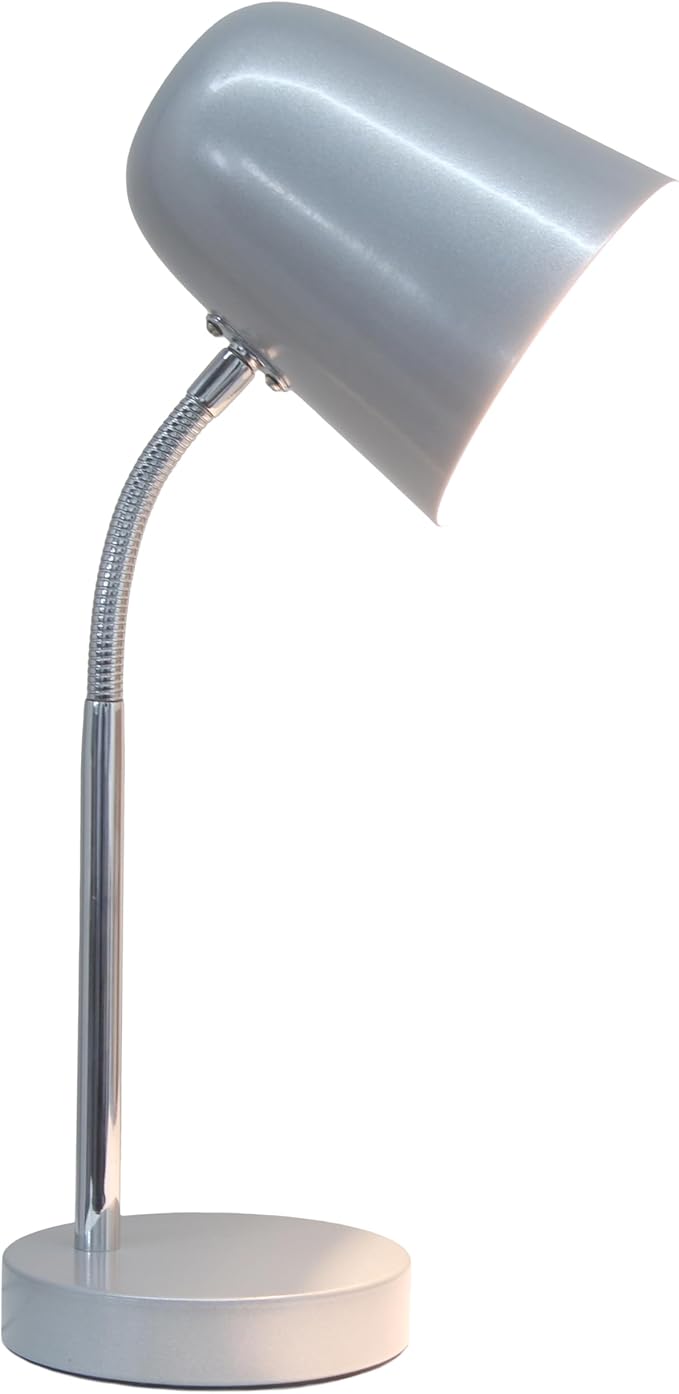 Simple Designs LD1075-SLV 15.28" Sleek Essentials Minimalist Metal Desk Task Lamp, for Office, Desk, Nightstand, Dorm, Silver