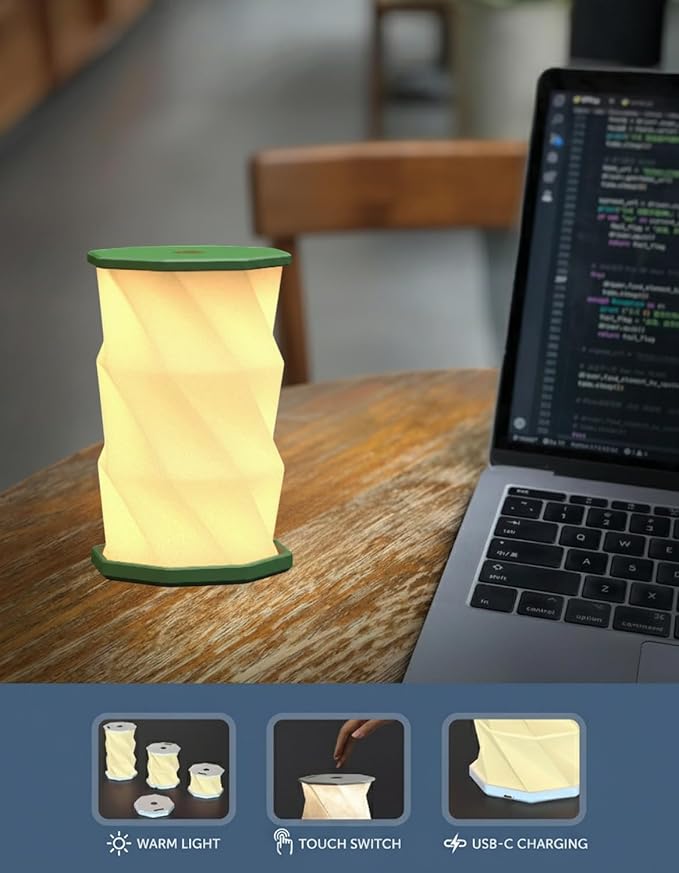 Origami Expanding Foldable LED Desk Lamp – USB Rechargeable & Portable - Dimmable Touch Control Light with Adjustable Height up to 5 1/2 for Office, Travel, Bedside - Sleek & Modern Design (Olive)