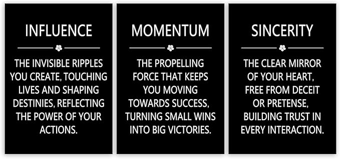 Inspirational Wall Art Canvas Print 3 Pieces Influence Momentum Sincerity Picture Office Home Living Room Wall Decor Inspiring Framed Prints Motivational Quotes for Wall Decoration [60" W X 28" H]