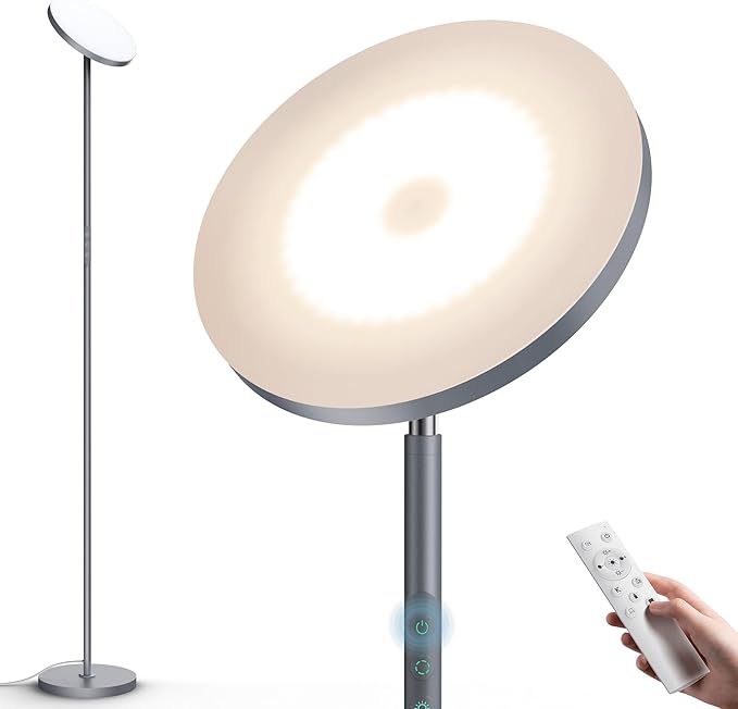 Floor Lamp,Bright 36W 3500LM Standing Lamp with Remote, 2700K Soft White to 6500K Cool White Adjustable,Touch Control Dimmable Torchiere Tall Light for Living Room,Bedroom,Office,Sofa(Gray)