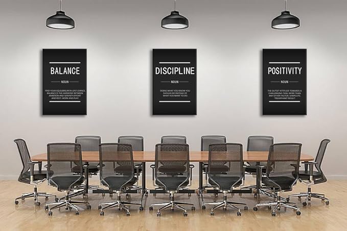 3 Panel Balance Discipline Positivity Noun Canvas Wall Art Motivational Quotes Poster Inspiring Inspirational Picture Print Artwork for Home Living Room Bedroom Office Wall Decor Framed[72''Wx 36''H]