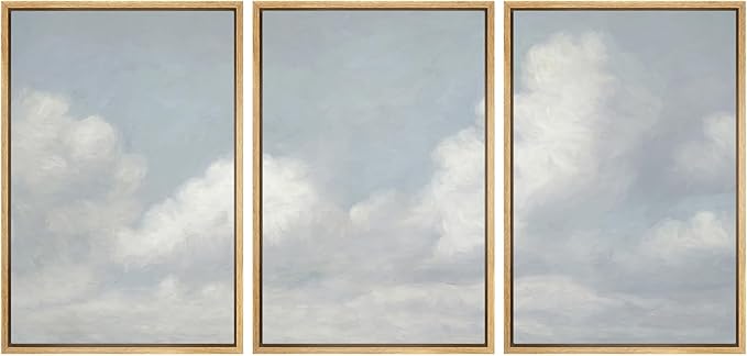 SIGNWIN Framed Canvas Print Wall Art Set Soft Sky and Clouds Minimalist Blue and White Cloudscape Illustrations Modern Art Decorative for Living Room, Bedroom, Office - 16"x24"x3 Natural