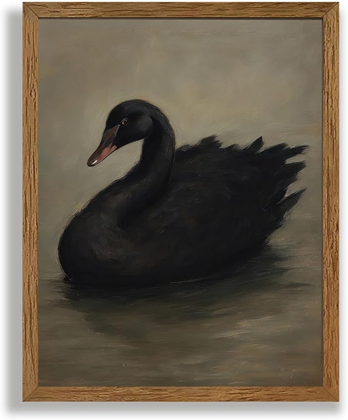 AVECCO Framed Vintage Gothic Black Swan Canvas Wall Art, Rustic Farmhouse Wall Decor, Unique Animal Art Prints for Kid's Room Bathroom Bedroom Living Room Office Home Decoration Ready to Hang 8x10 In