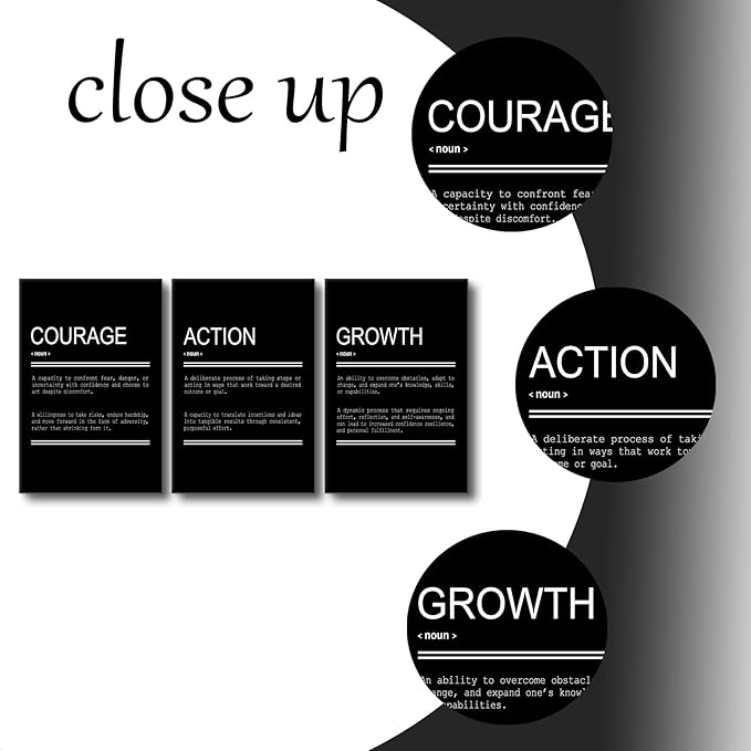 3 Pieces Motivational Entrepreneur Quotes Inspirational Canvas Wall Art Picture Painting Courage Action Growth Poster Print for Living Room Office Gym Wall Decor Stretched and Framed [72''Wx36''H]