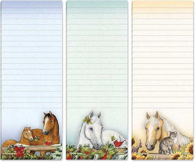 Current Horses Magnetic Notepad Set – Set of 12 Mini Memo Pads, 30-Sheet Pads, 2½ x 6½ Inches, Shopping List, to-Do Notes, Printed in The USA