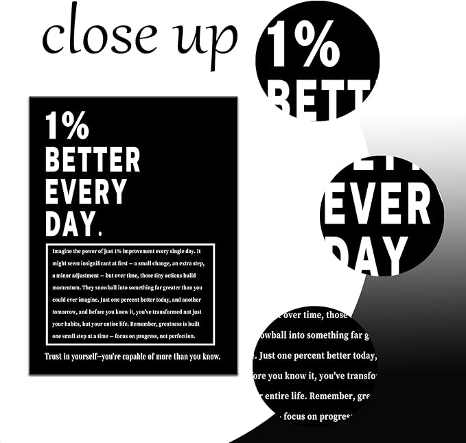 1% Better Every Day Inspirational Canvas Wall Art Motivational Poster for Office Classroom Fitness Gym Decor Positive Quotes Picture Print for Men Women Growth Mindset Ready to Hang [18''Wx24''H]