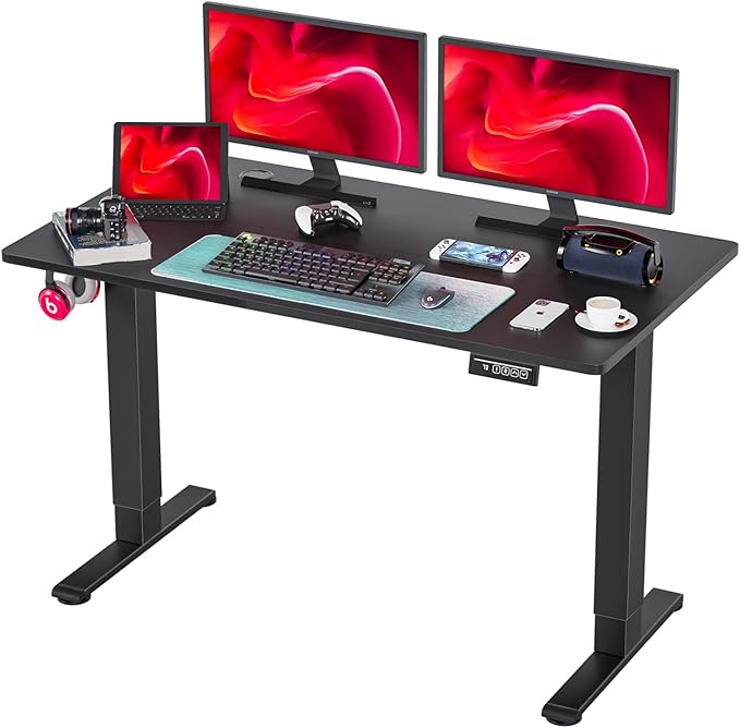 PayLessHere Electric Standing Desk 48x24 Inch Height Adjustable Desk Large Space Office Computer Desk with Headphone Holder 2 Memory Function for Home Office,Black