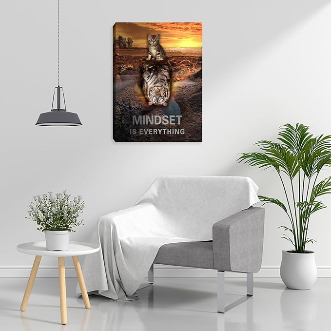 Inspirational Positive Quote Wall Decor Motivational Canvas Wall Art Mindset Wall Art Tiger Posters Prints Inspiring Cat Painting for Office Bedroom Living Room Decor Framed Ready to Hang 18"x24"