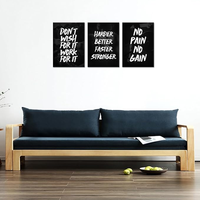 3 Panel Inspirational Wall Art - Framed Positive Quote Canvas Print Black and White Office Wall Decor Motivational Poster Artwork for Living Room, Bedroom, Home (20x28inx3)
