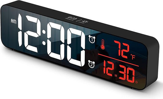 Hournor Digital Clock for Bedroom, Digital Wall Clock for Living Room Decor, Desk Table Clocks, Digital Clock Large Display, Bedroom Smart Alarm Clock for Office Red