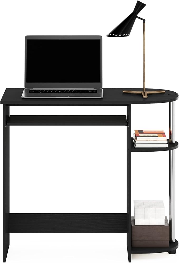 Furinno Simplistic Easy Assembly Computer Desk, with Keyboard Tray, Americano/Stainless Steel