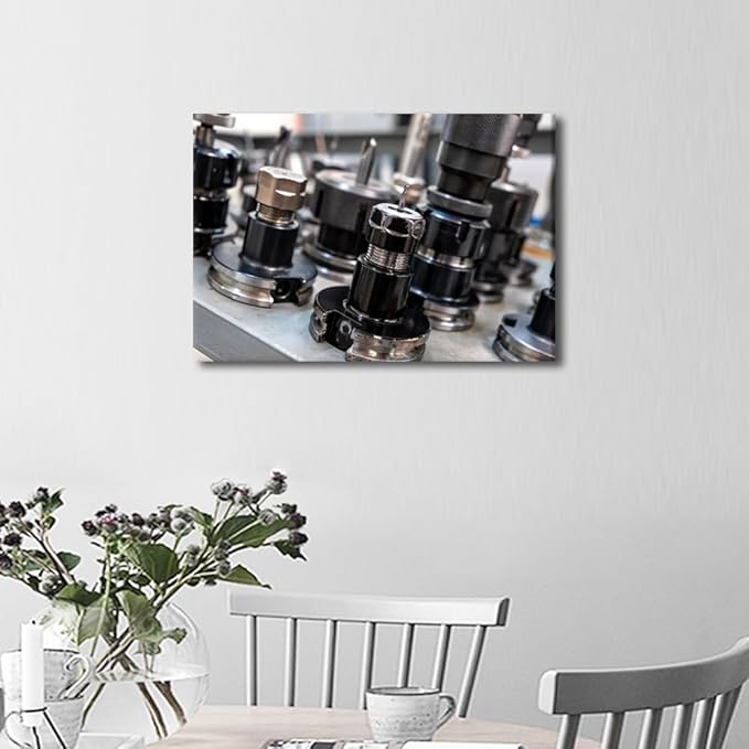 TUMOVO Art Work for Home Walls Machine Drill Bits Canvas Painting Wall Art 1 Panel Wall Art Canvas Frame Art Prints Machine Tools Room Decor Poster Home Decor Artwork Wall Hanging, 12" x18"