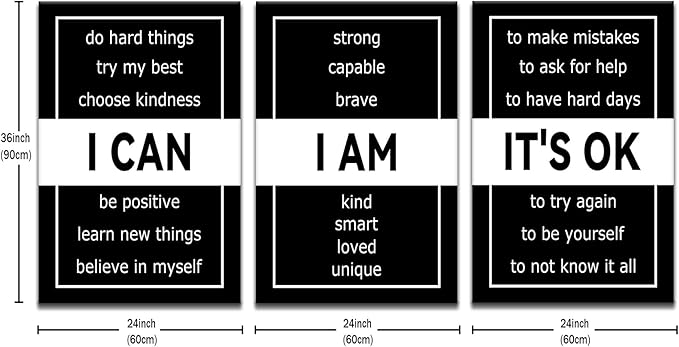 3 Panel Motivational Canvas Print Wall Art Inspirational Poster Painting Positive Inspiring Artwork for Modern Home Living Room Workplace Office Decor Picture Stretched and Framed [72''Wx 36''H]