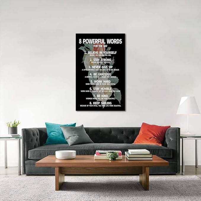 Inspirational Office Quotes Sayings - 8 Powerful Words for The Day Canvas Decoration Paintings with Flower Background Suitable for Office School Library Home Wall Hangings HD Print-28 inch x 44 inch