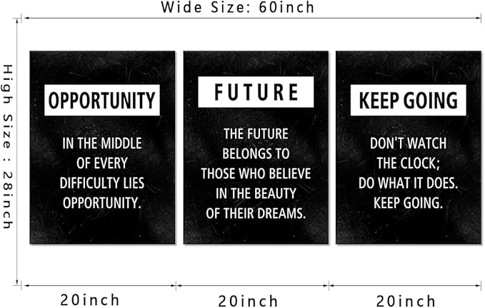 Motivational Wall Art Framed Positive Quotes Canvas Picture Opportunity Future Keep Going Inspirational Wall Decor Black Encourage Words Prints Affirmation Poster Modern Office Artwork, 20x28 inx3PCS