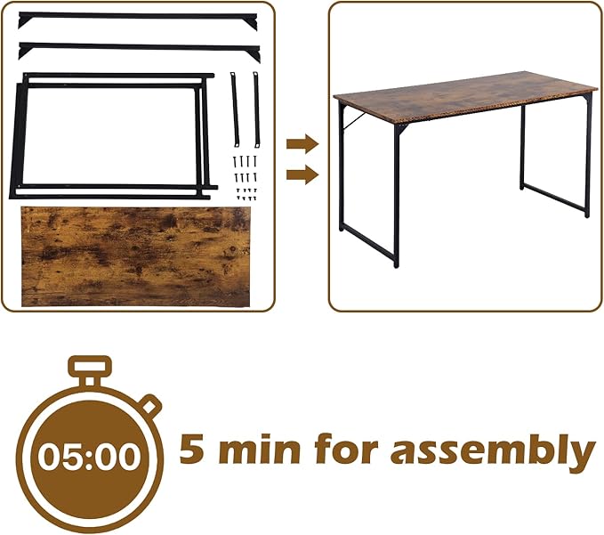 Dkelincs Computer Desk 47” Writing Desk Modern Simple Style Office Desk with Metal Frame for Home Office Easy Assembly, Brown