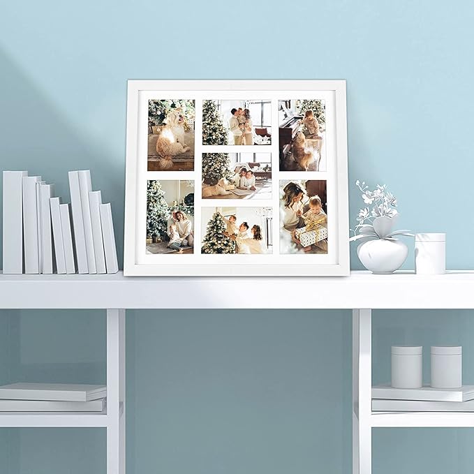 Golden State Art, Set of 2, 13.7x15.7 Matted White Wood 7-Opening for 4x6 Collage Picture Frame