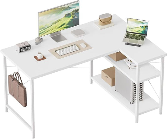 Mericonia Small L Shaped Computer Desk, Reversible Gaming Desk with Storage Shelves, Corner Gamer Desk Table, Study Writing Table