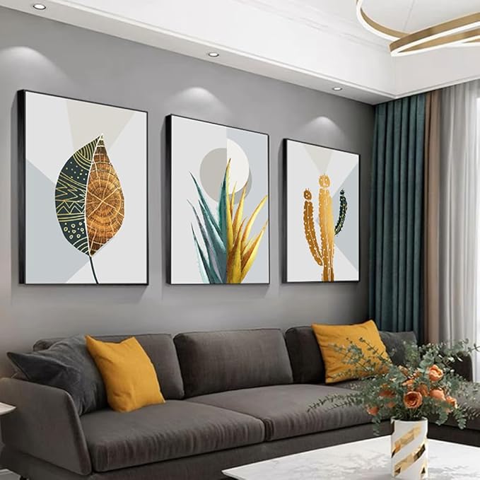 ARTKN Large Framed Abstract Canvas Wall Art Set of 3 Green Plant Leaf Minimalist Tropical Plants Modern Art Wall Decor for Office Living Room Bedroom(Green, 20" X 28" X 3 pieces)