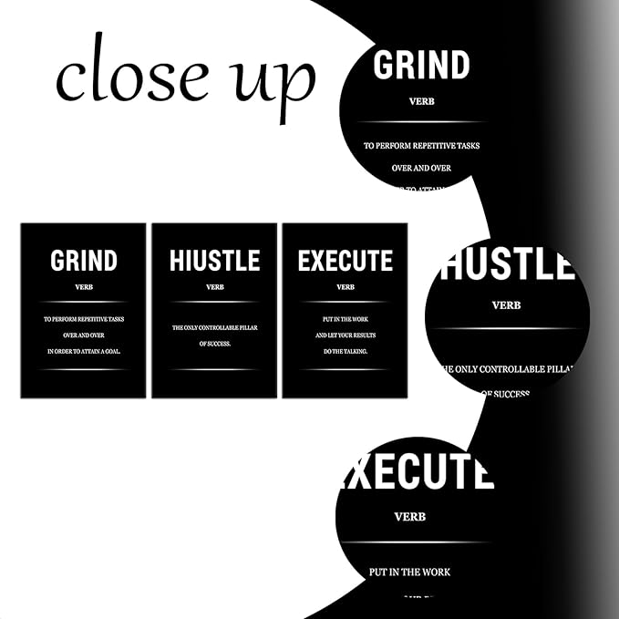 3 Piece Hustle Grind Execute Motivational Canvas Wall Art Inspirational Poster Office Wall Decor Picture Print Positive Quotes for Living Room School Artwork Stretched and Framed [72''Wx 36''H]