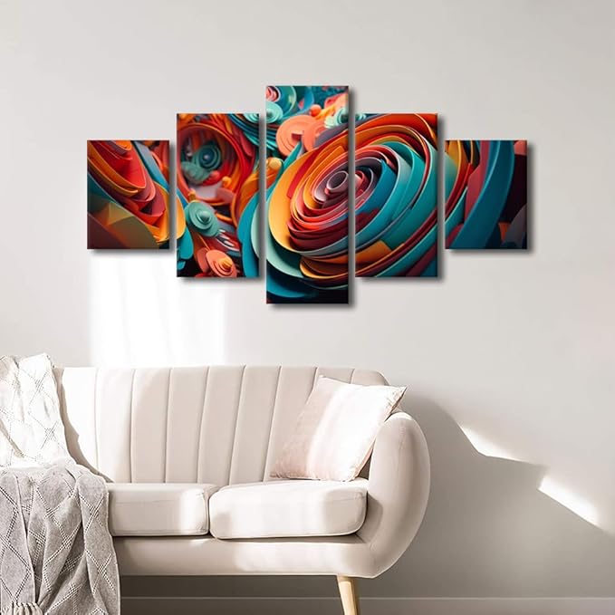 Canvas Wall Art Decor Modern Abstract Art Canvas Poster Abstract Spiral Picture Printing Art 5 Panel Home Wall Decor for Native Americans Living Room Decor Stretched Ready to Hang 60x32 in