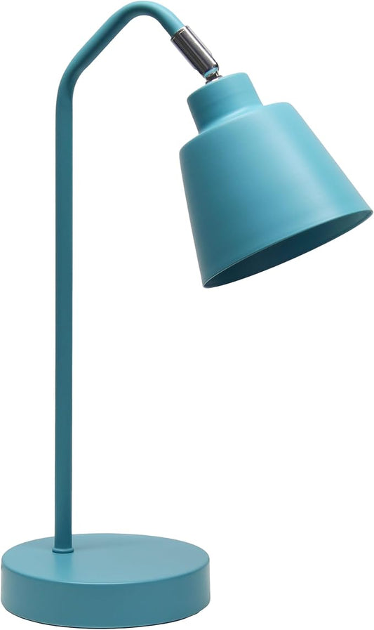 Simple Designs LD1077-CYN 16" Sleek Essentials Adjustable Metal Desk Task Lamp, for Office, Desk, Nightstand, Dorm, Cyan Blue
