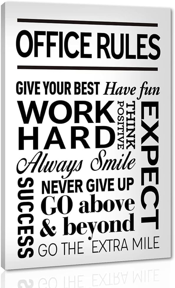 Yatsen Bridge Inspirational Wall Art - Office Rules Canvas Print Motivational Quote Wall Decor Positive Poster for Home Workplace Gym, Framed & Ready to Hang 12x16 in