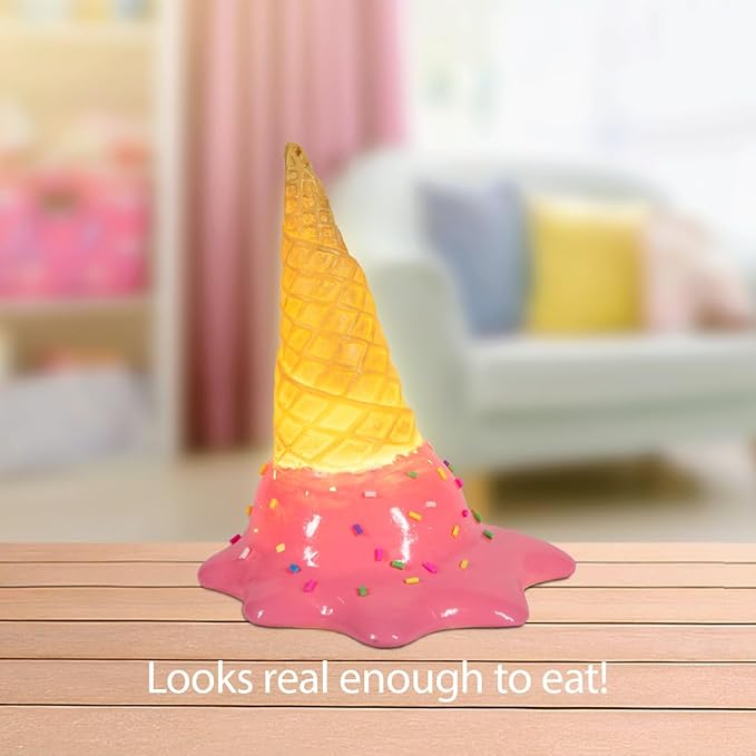 Spilled Ice Cream Desk Light, Cute Resin College Lamp for Dorm Room or Kids Bedroom, Warm White LED Light, Battery Operated Decor for Girls & Home Office